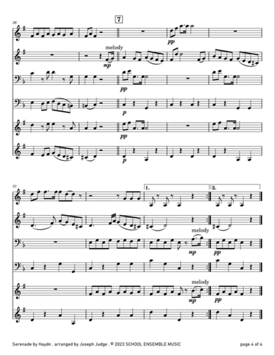 Serenade by Haydn for Brass Quartet in Schools Brass Quartet scores gallery preview page 4