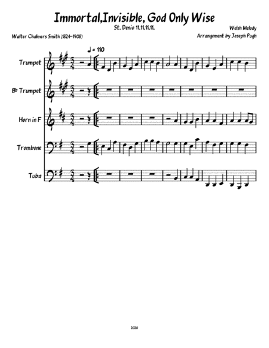 Immortal, Invisible, God Only Wise Brass Ensemble scores gallery preview page 1