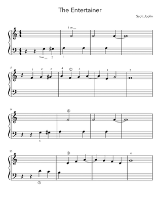 The Entertainer by Scott Joplin (Easy Beginner Piano Sheet Music)