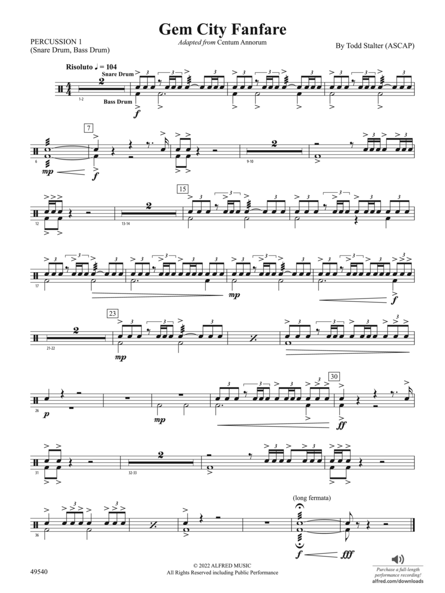 Gem City Fanfare: 1st Percussion Concert Band scores gallery preview page 1