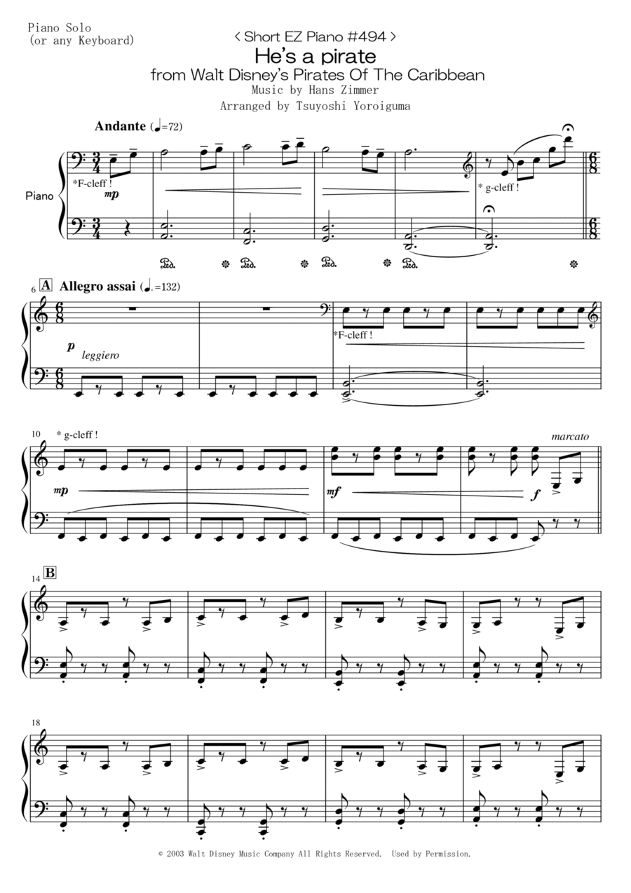 He's A Pirate Easy Piano scores gallery preview page 1