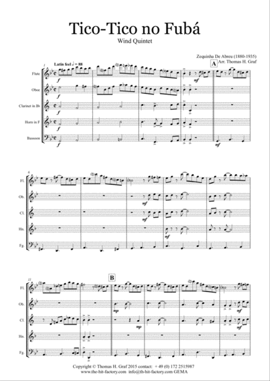 Tico-Tico no Fubá - Choro - Wind Quintet Woodwind Quintet scores gallery preview page 2