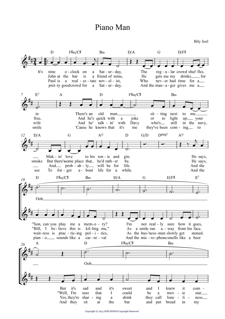 Piano Man Piano Man 2-Part scores gallery preview page 1