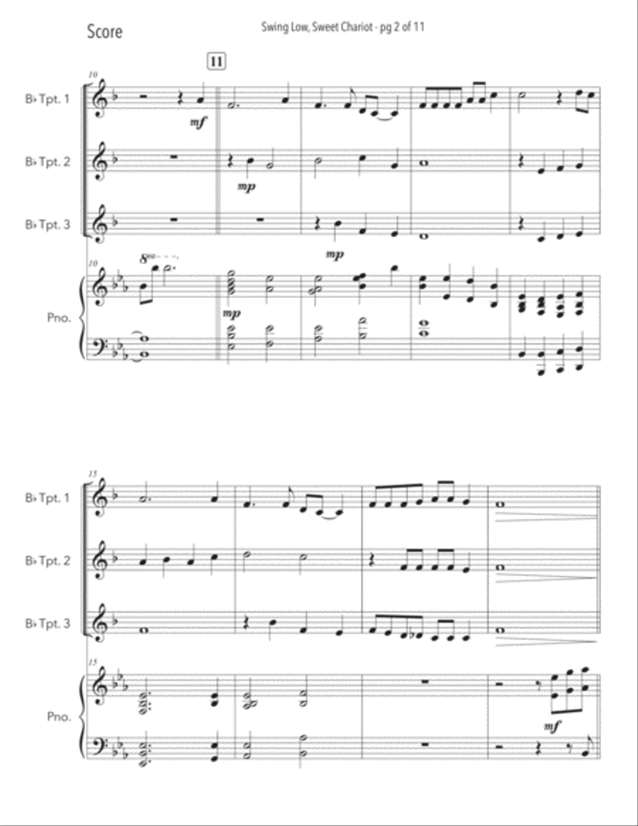 Swing Low, Sweet Chariot - Trumpet Trio with Piano Accompaniment Trumpet Trio scores gallery preview page 3