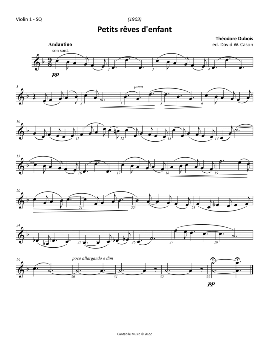 Petits rêves d'enfant (Dubois) STRING QUARTET String Quartet scores gallery preview page 1