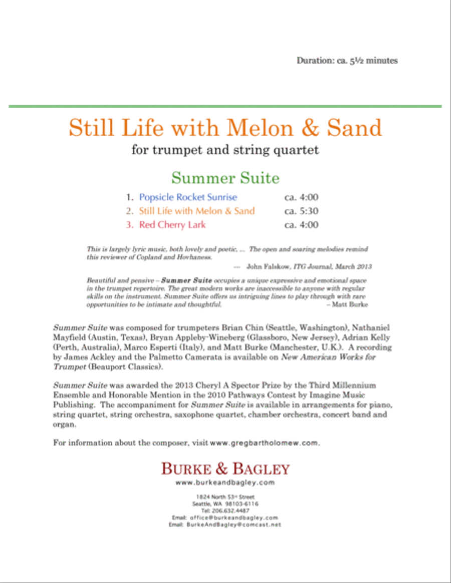 Still Life with Melon & Sand (trumpet & string quartet) Chamber Orchestra scores gallery preview page 2