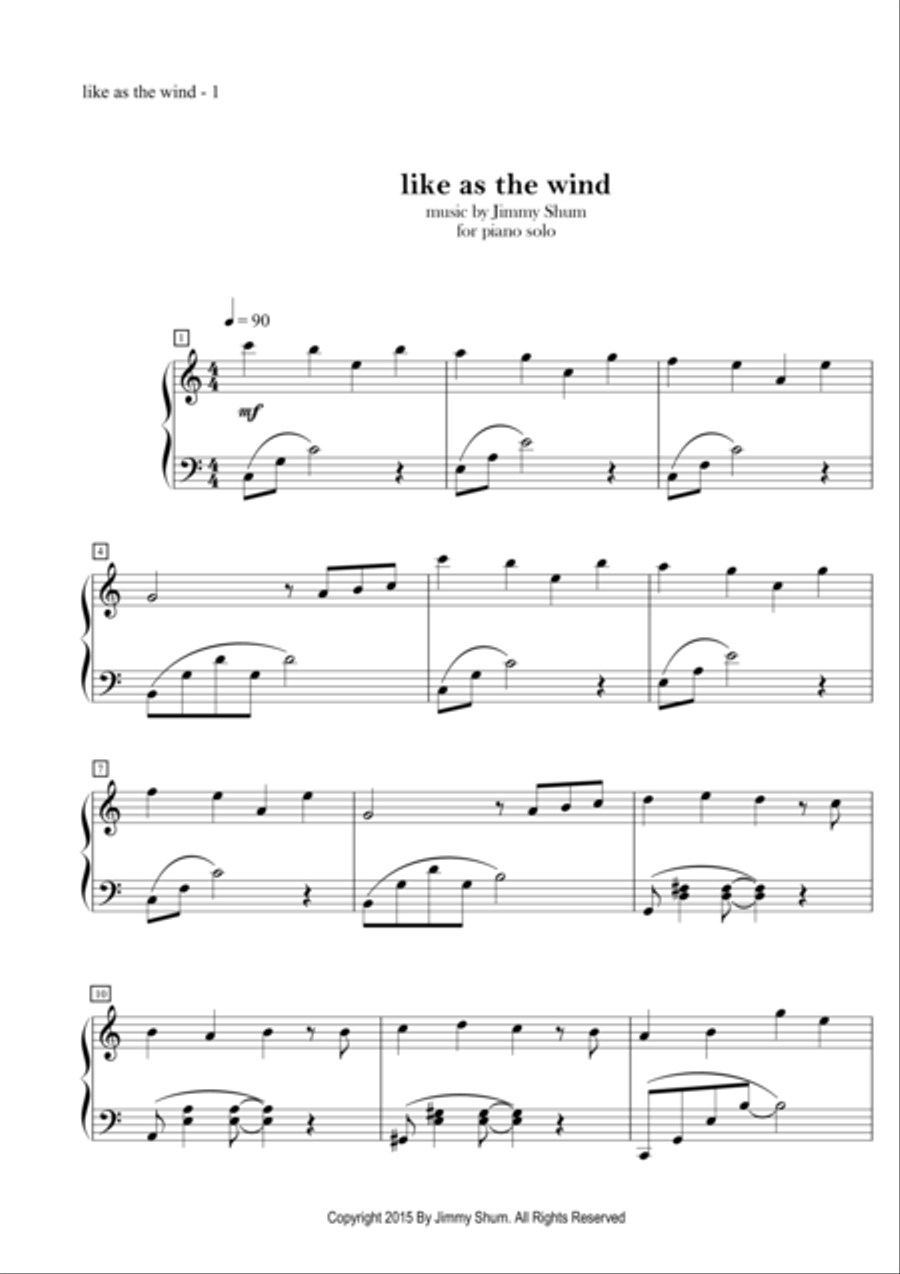 Like As the Wind Like As the Wind Piano Solo scores gallery preview page 1
