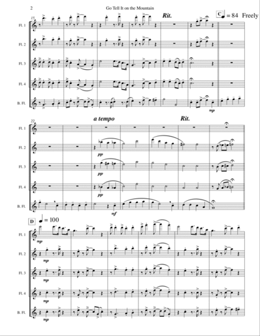Go Tell It on the Mountain (Flute Quintet or Choir) Flute Choir scores gallery preview page 2