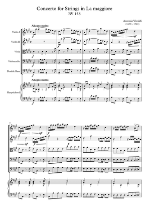 Book cover for Concerto for Strings in La maggiore RV 158