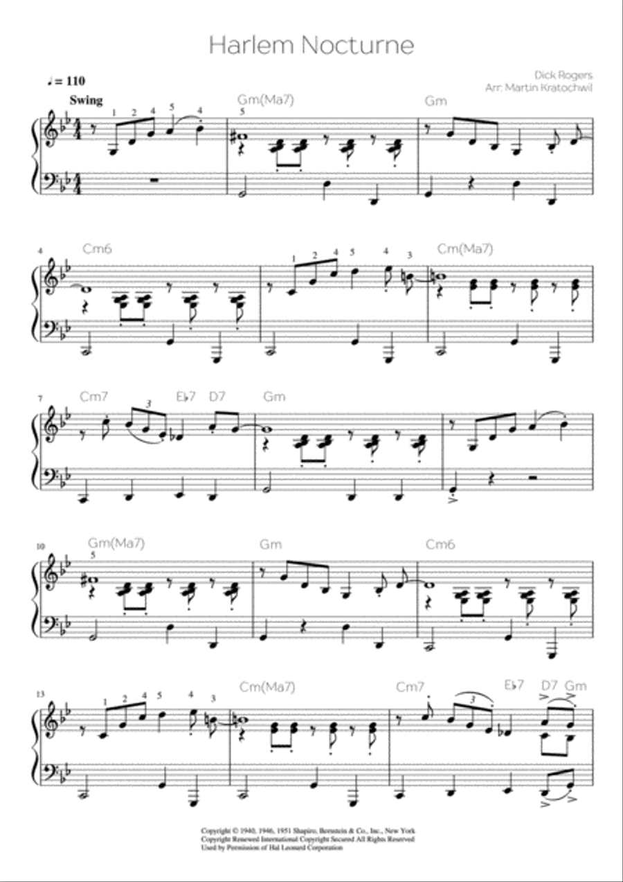 Harlem Nocturne Piano Solo scores gallery preview page 1