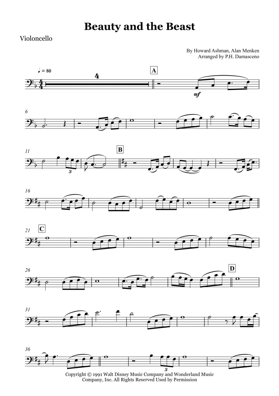 Beauty And The Beast Beauty And The Beast Cello Solo scores gallery preview page 1