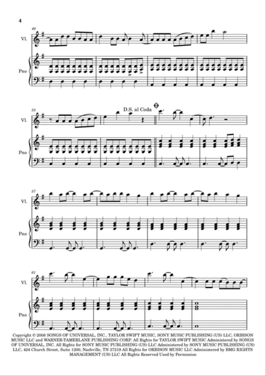 You Belong With Me Violin Solo scores gallery preview page 4