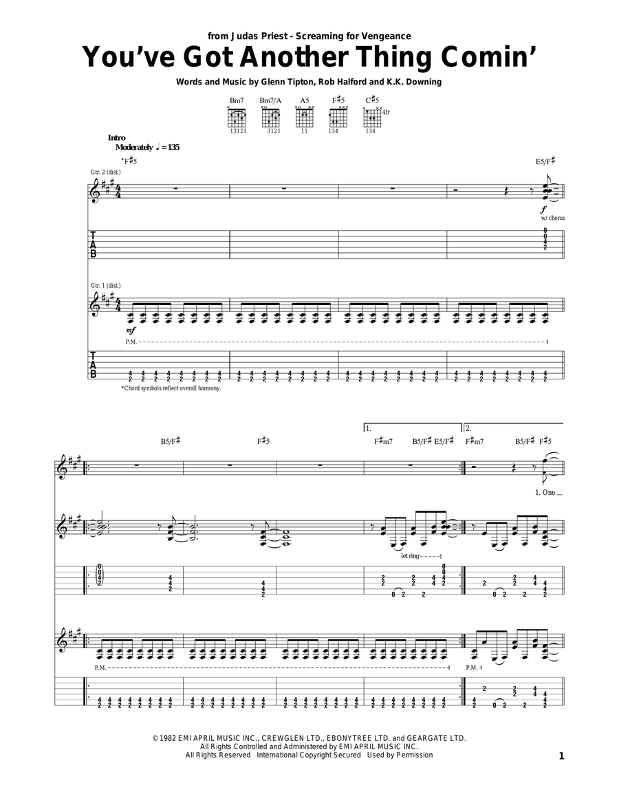 You've Got Another Thing Comin' Acoustic Guitar scores gallery preview page 1