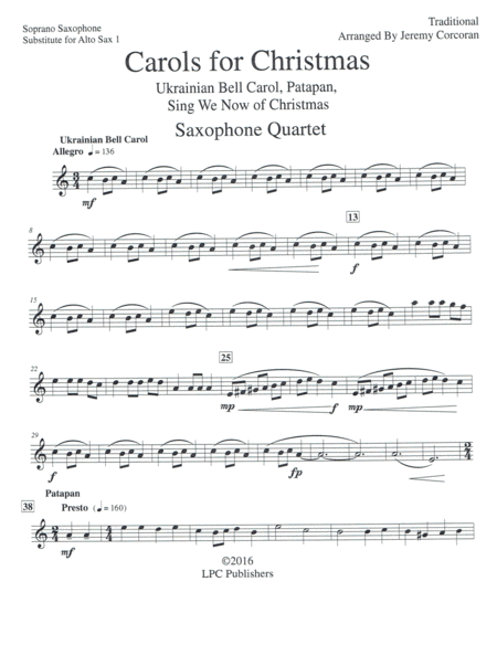 Carols for Christmas a Medley for Saxophone Quartet (SATB or AATB) image number null