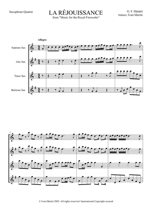 LA REJOUISSANCE - from Music for the Royal Fireworks by G. F. Handel - for Saxophone quartet