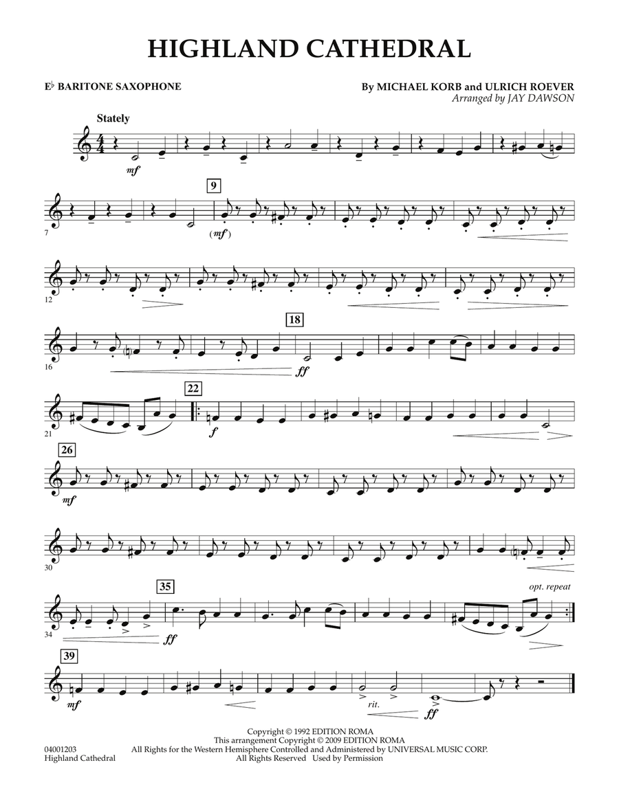 Highland Cathedral - Eb Baritone Saxophone Concert Band scores gallery preview page 1