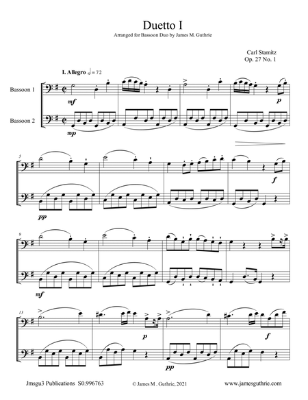 Stamitz: Six Duets Op. 27 Complete for Bassoon Duo image number null