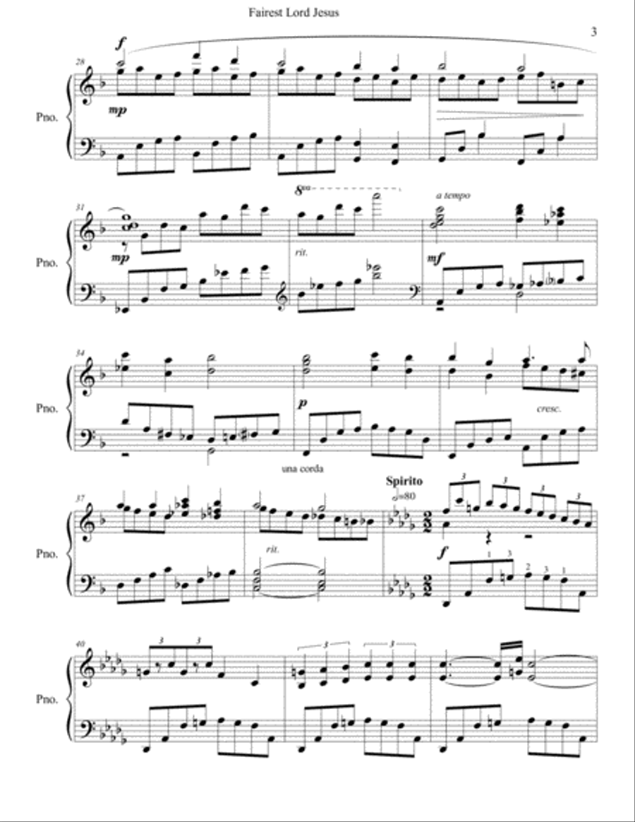 Fairest Lord Jesus (Solo Piano Arrangement) Richard S. Willis Arr. Brenda Martin Piano Solo scores gallery preview page 3