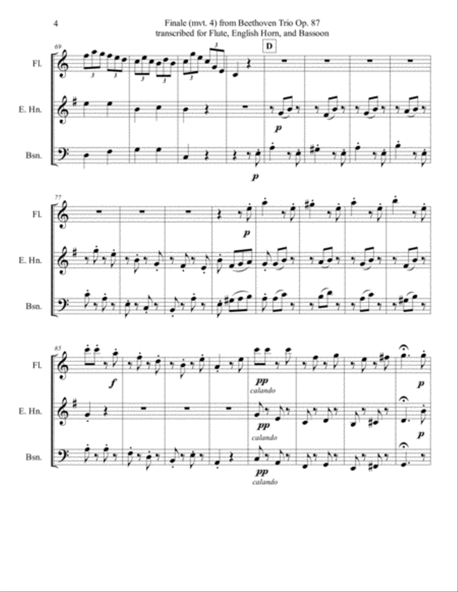 Finale (mvt. 4) from Beethoven Trio Op. 87 for Flute, English Horn, and Bassoon Woodwind Trio scores gallery preview page 6