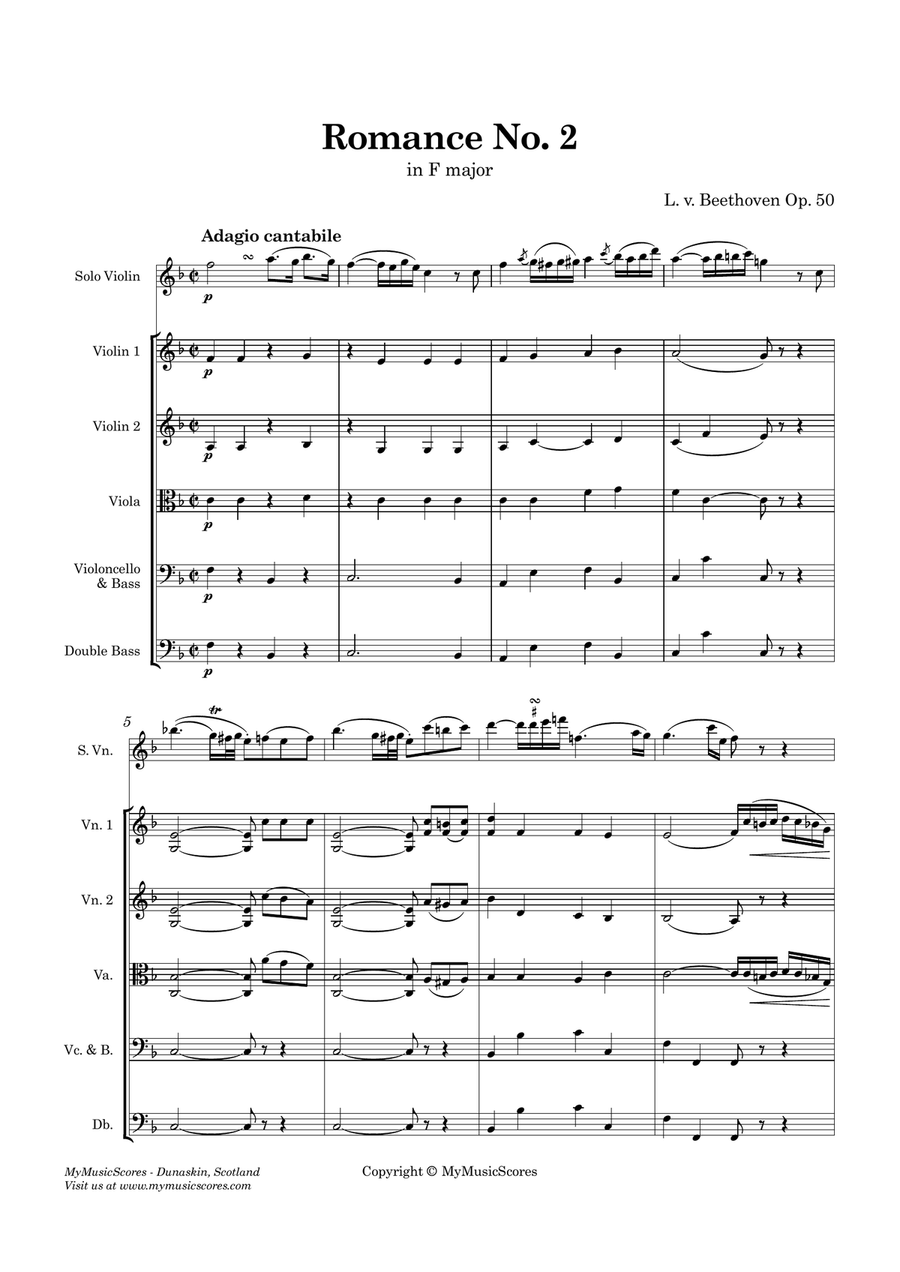 Beethoven Romance No. 2 Op. 50 for Violin and String Orchestra String Orchestra scores gallery preview page 2