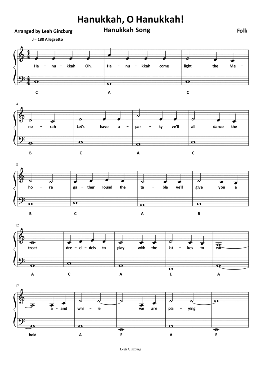 Hanukkah Oh Hanukkah Piano, Vocal, Guitar scores gallery preview page 1