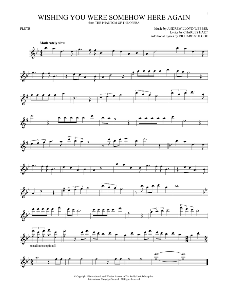Wishing You Were Somehow Here Again (from The Phantom Of The Opera) Flute Solo scores gallery preview page 1