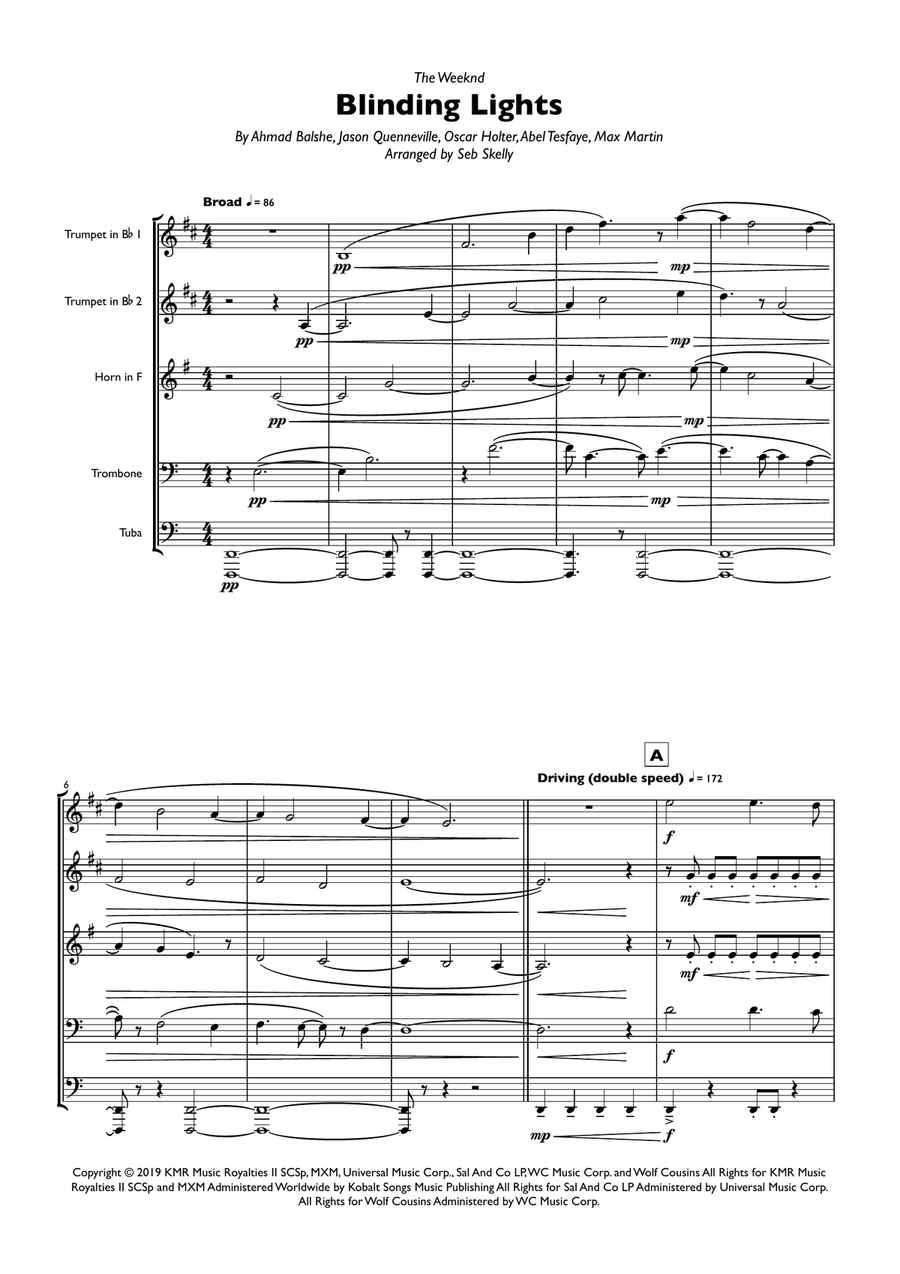 Blinding Lights Brass Ensemble scores gallery preview page 1