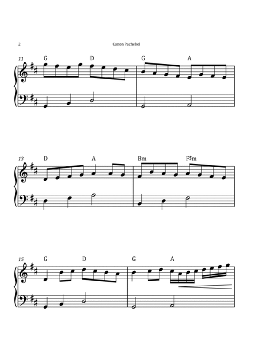 Canon by Pachelbel - Easy/Intermediate Piano Solo with Chord Notation image number null
