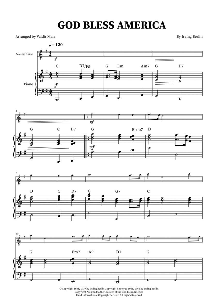 God Bless America ® Guitar Solo scores gallery preview page 1
