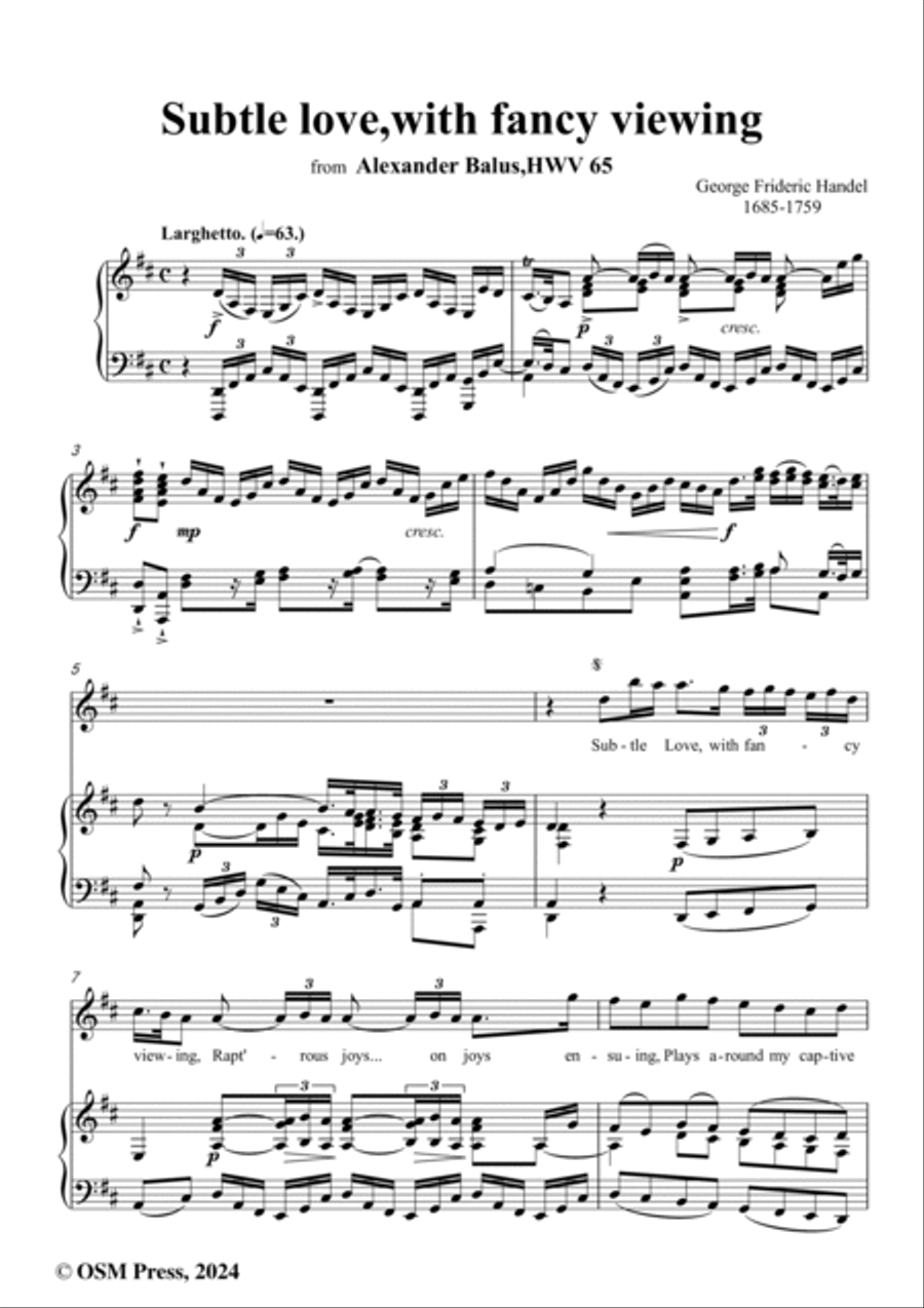 Handel-Subtle love,with fancy viewing,from 'Alexander Balus,HWV 65',in D Major Voice scores gallery preview page 2