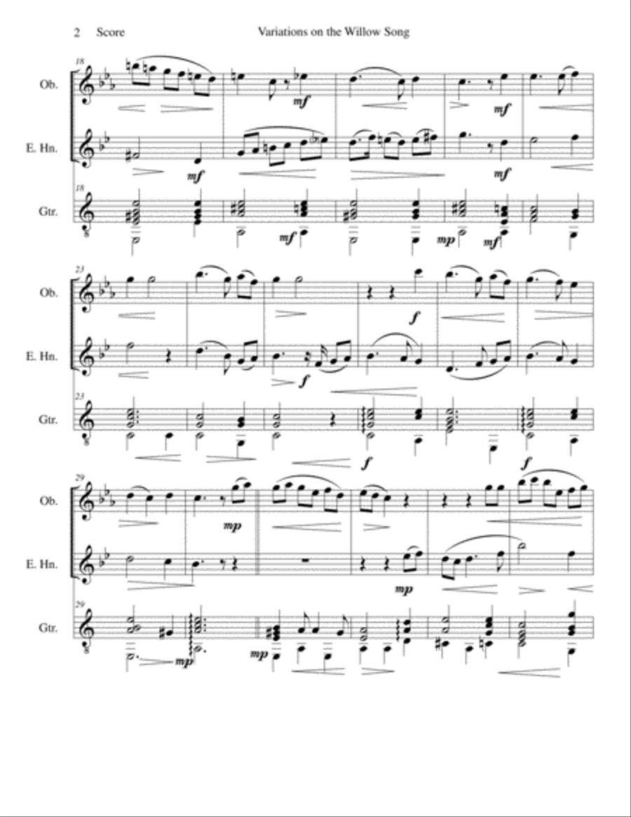 Variations on The Willow Song for oboe, cor anglais and guitar English Horn scores gallery preview page 2