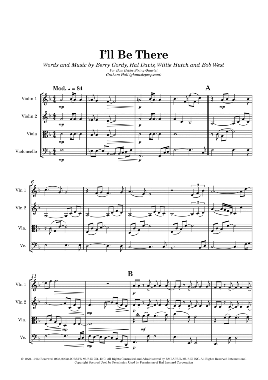 I'll Be There String Quartet scores gallery preview page 1