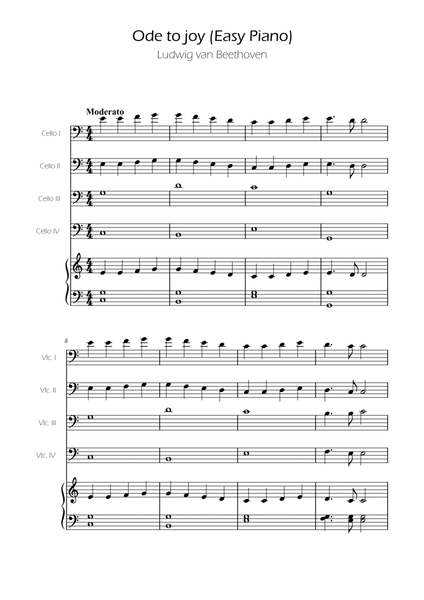 Ode To Joy - Easy Cello Quartet w/ piano accompaniment image number null