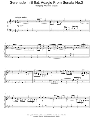 Book cover for Serenade in B flat: Adagio From Sonata No.3