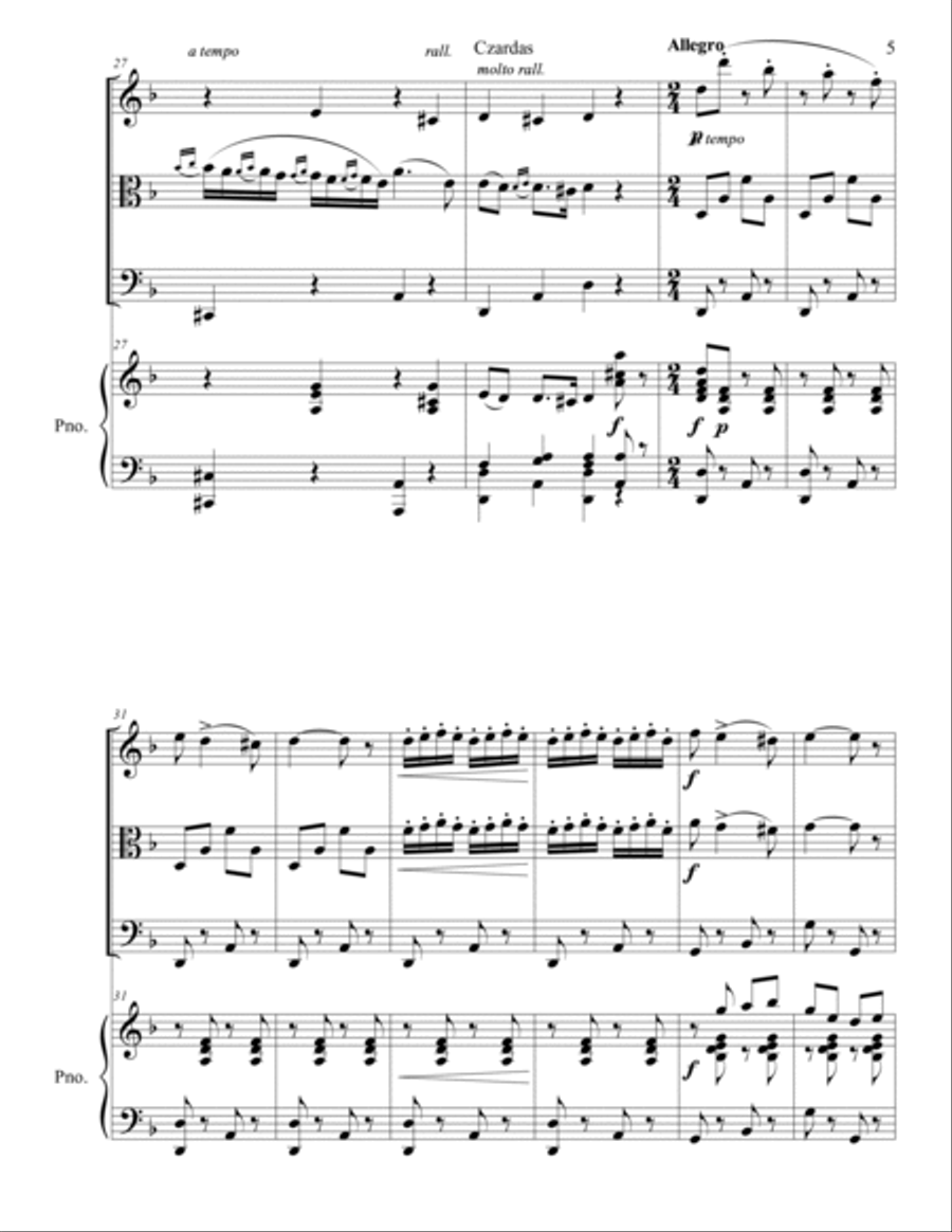 Vittorio Monti - Czardas arr. for piano quartet (score and parts)