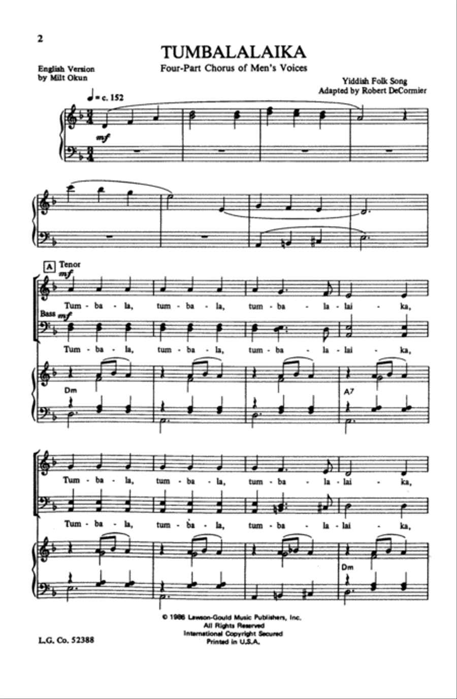 Tumbalalaika Tumbalalaika Choir scores gallery preview page 1