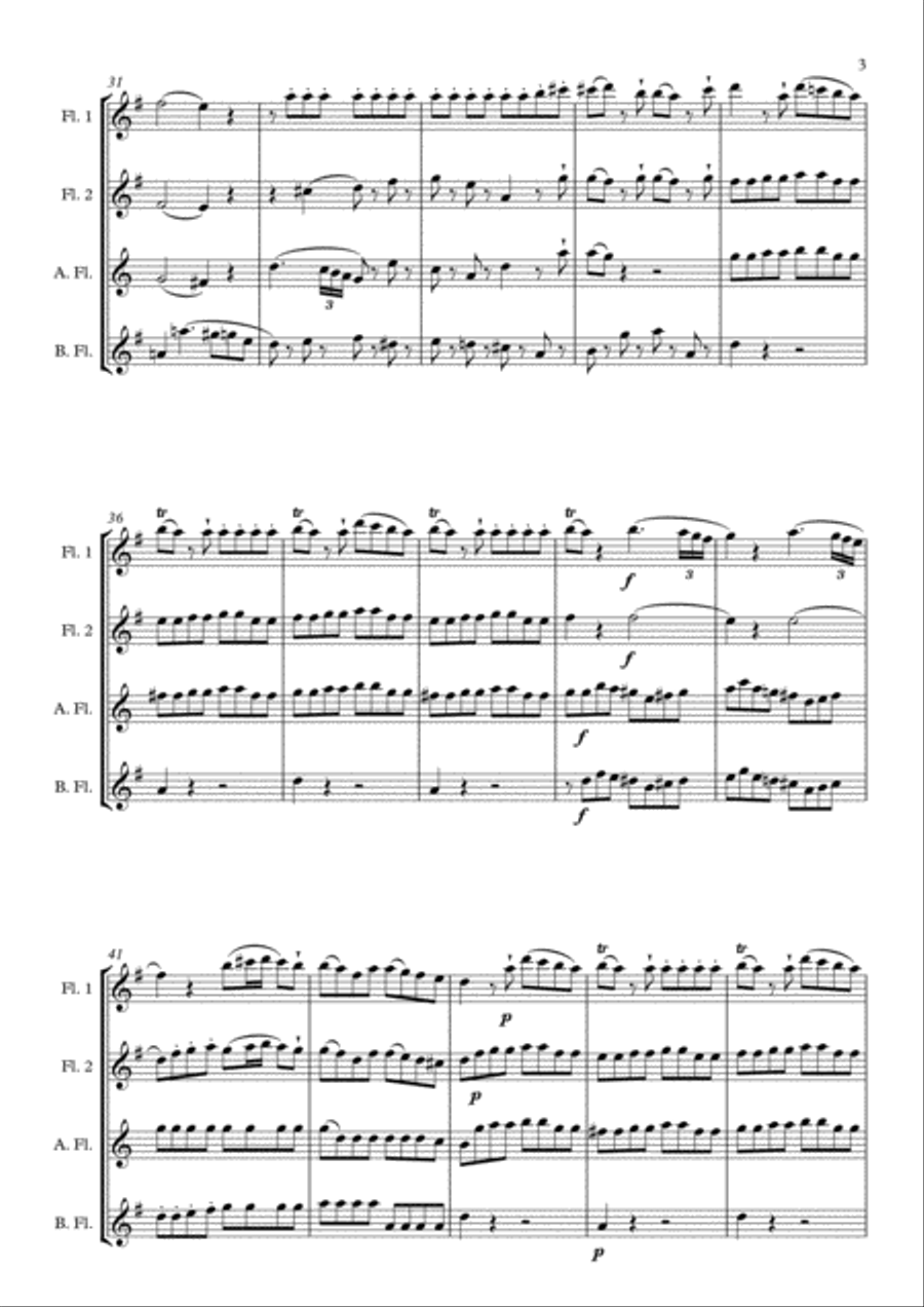 "Allegro" from Eine Kleine Nachtmusik arranged for Flute Quartet image number null