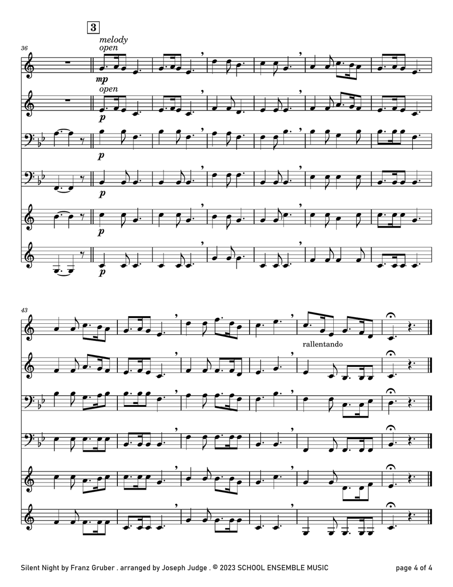 Silent Night for Brass Quartet in Schools Brass Quartet scores gallery preview page 4
