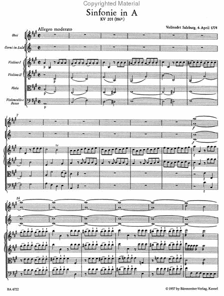 Symphony, No. 29 A major, KV 201(186a)