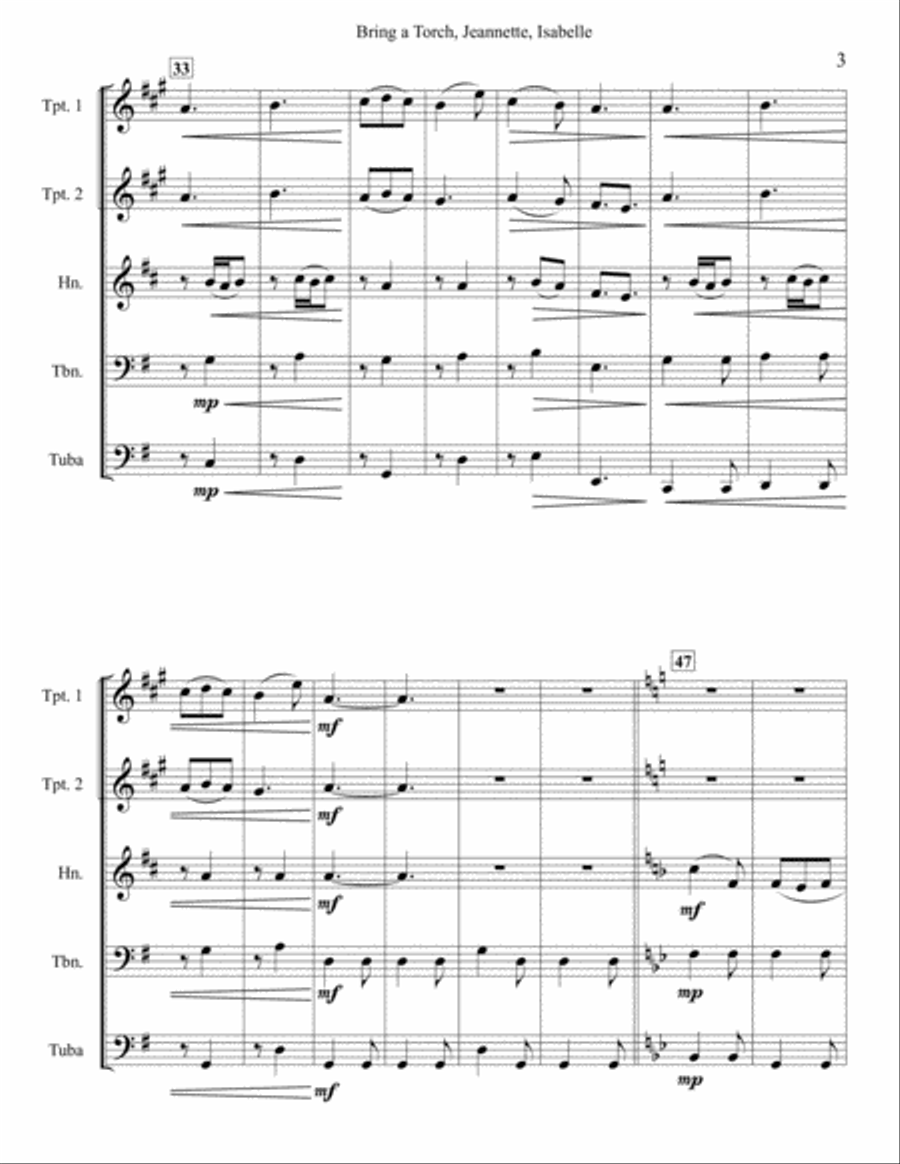 Bring A Torch, Jeannette, Isabelle Brass Quintet scores gallery preview page 3