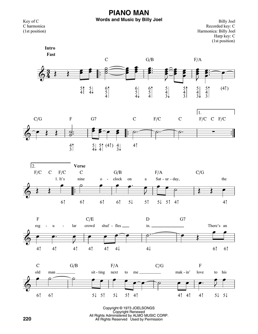 Piano Man Harmonica scores gallery preview page 1