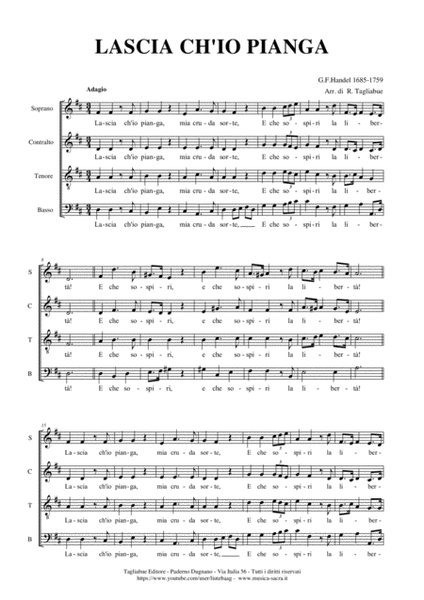 LASCIA CH'IO PIANGA - G.F. Handel - Arr. for SATB Choir image number null