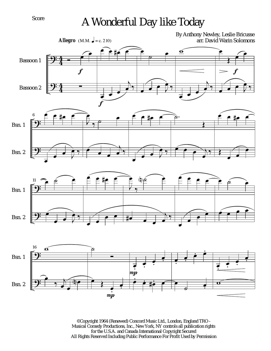 A Wonderful Day Like Today Woodwind Duet scores gallery preview page 1