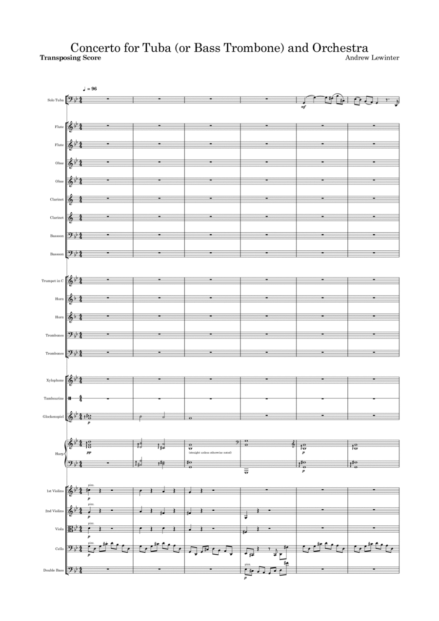 Concerto for Tuba (or bass trombone) and Orchestra Tuba scores gallery preview page 1