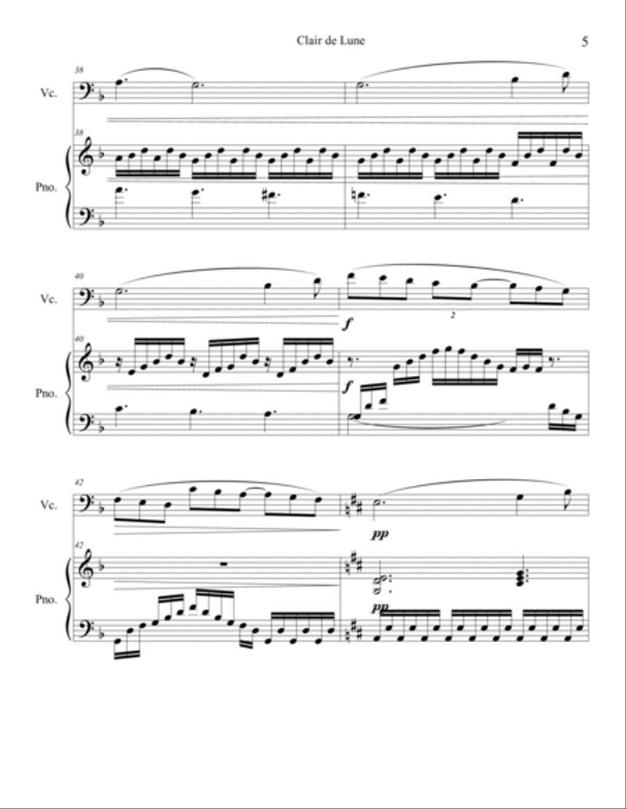 Clair de Lune (Cello Solo) with piano accompaniment Piano scores gallery preview page 5
