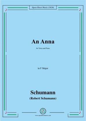 Book cover for Schumann-An Anna,in F Major,for Voice and Piano