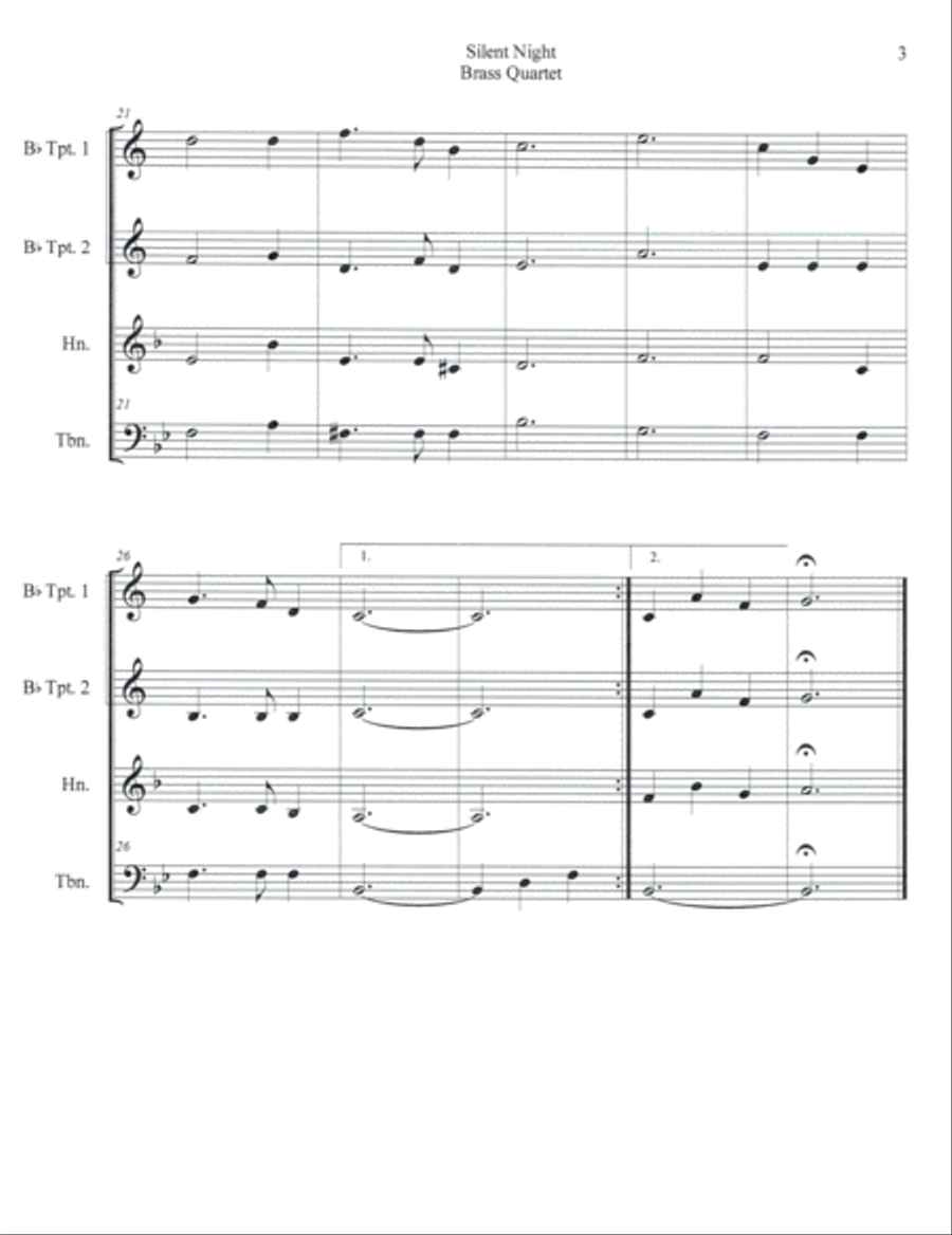 Silent Night for Brass Quartet Brass Quartet scores gallery preview page 3