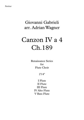 Book cover for Canzon IV a 4 Ch.189 (Giovanni Gabrieli) Flute Choir arr. Adrian Wagner