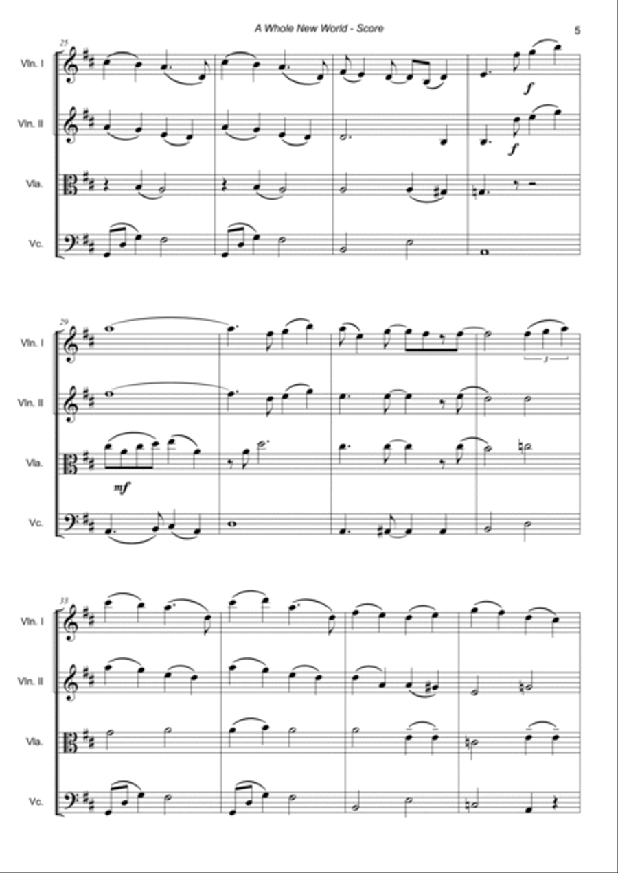 A Whole New World (from 'Aladdin') String Quartet scores gallery preview page 5
