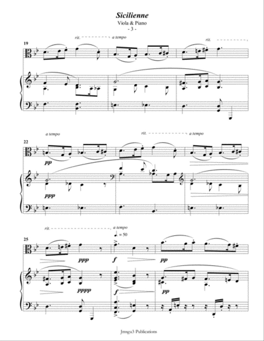 Fauré: Sicilienne for Viola & Piano Viola scores gallery preview page 4